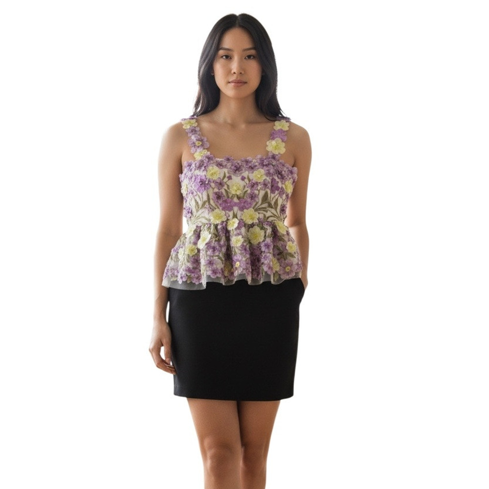 Muse by Marchesa Cynthia Orchid Floral Novelty Embroidered Top Size 6
